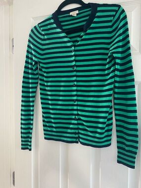 J. Crew Navy and Green Striped Cardigan